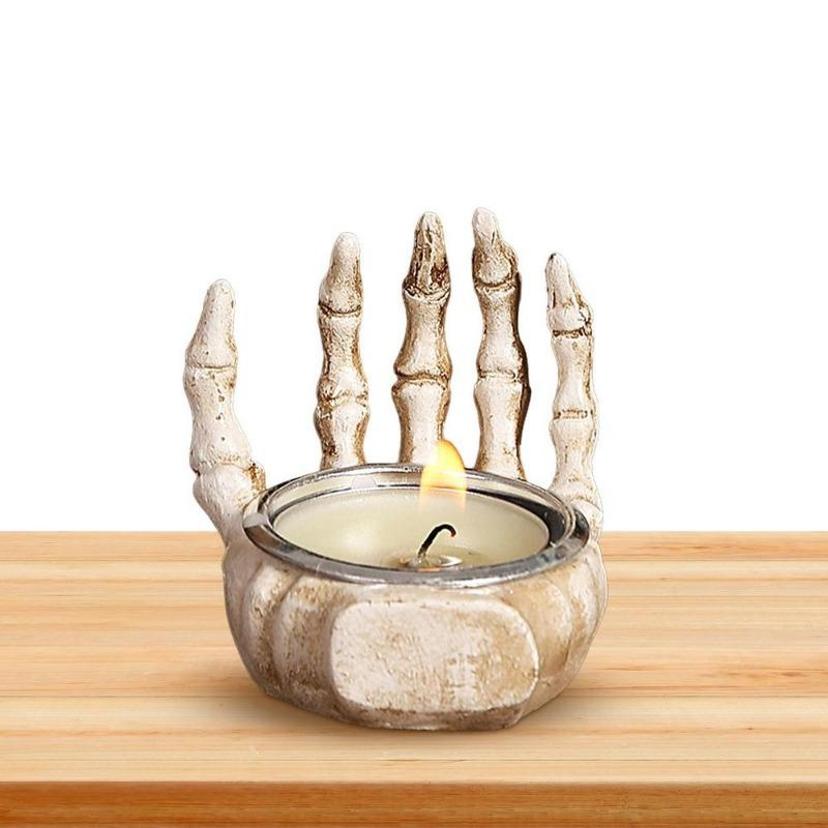 1 Pcs Halloween Skull Candlestick Ornaments Resin Skull Halloween Desktop Porch Decoration Gifts Candle Holders Decor For Table