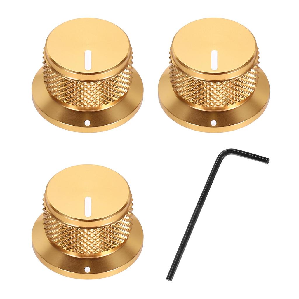 Uxcell Aluminum Knob Potentiometer Volume and Tone Control Top Hat Knobs for Musical Audio Gold Finish 3-Pack Knobs, 1/4-inch Guitar, Instruments,