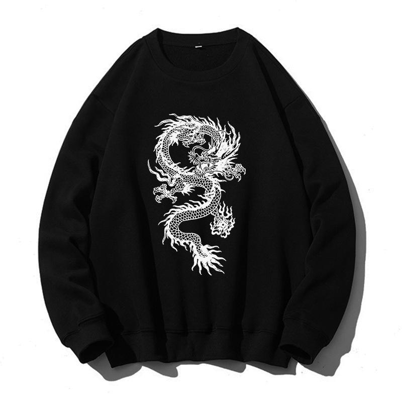 Kaiserlicher Fünfkrallen-Drachen Tuschemalerei Hoodie: Chinesischer Stil Langarm Tiger Muster für Herren