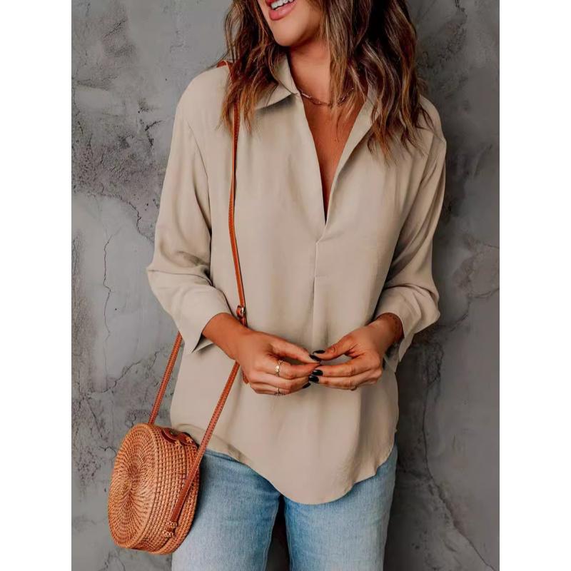 

Woman Tops 3/4 Sleeve Girls Solid Color Shirt Elegant Women Clothing 2XL хакі