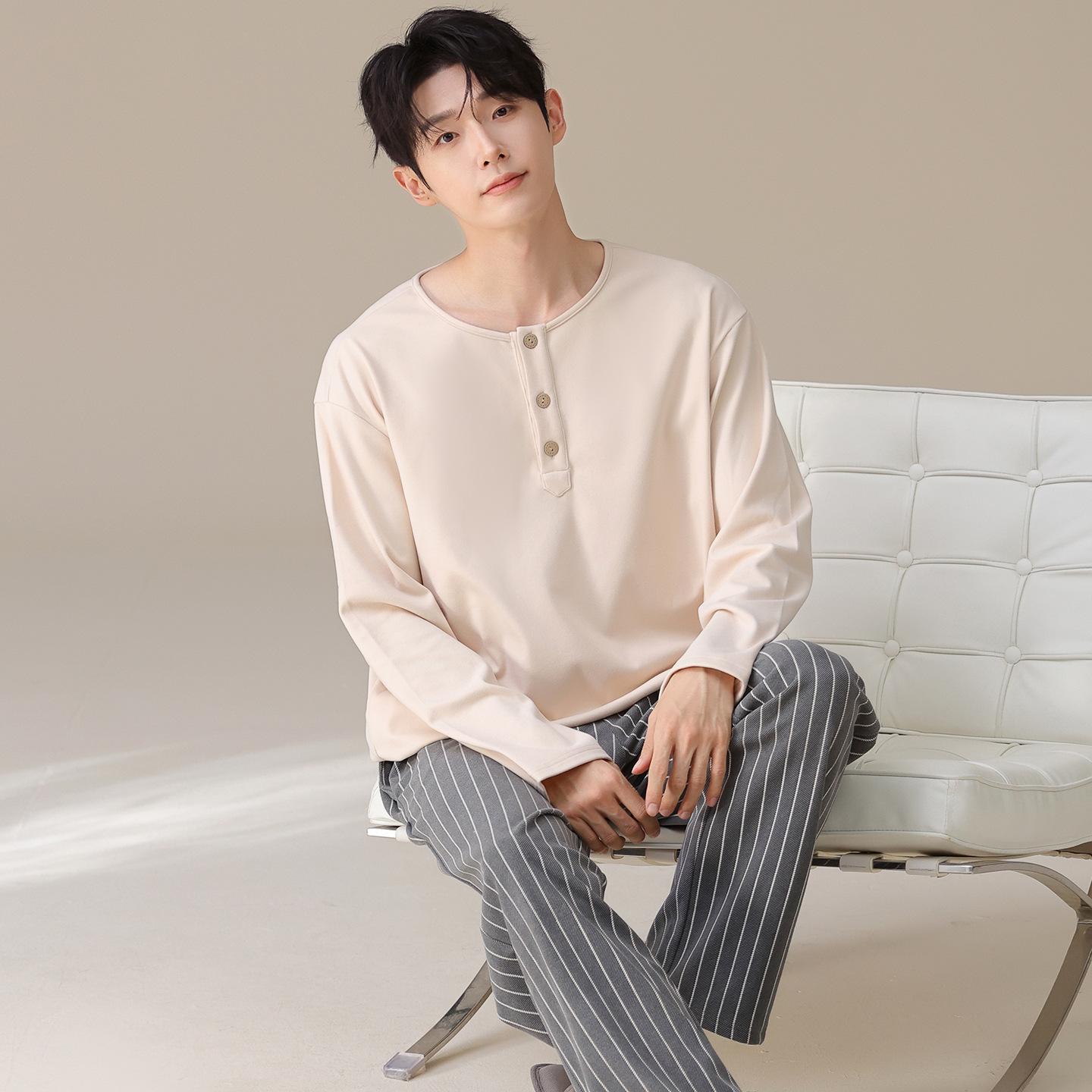 

German Velvet Couple Pajamas Men S Spring And Autumn Striped Large Size Warm Thickened Long-Sleeved Loungewear Suit Women 3XL