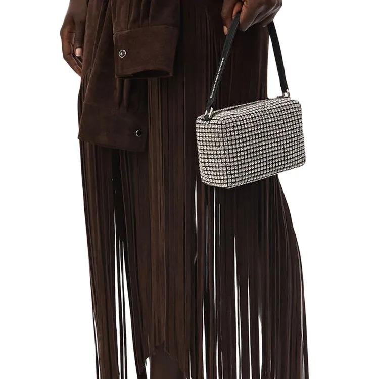 Alexander Wang Heiress Bolsa de Mão Pequena de Couro com Diamantes Brancos Bolsa de Ombro Tote Médio Feminina Branca