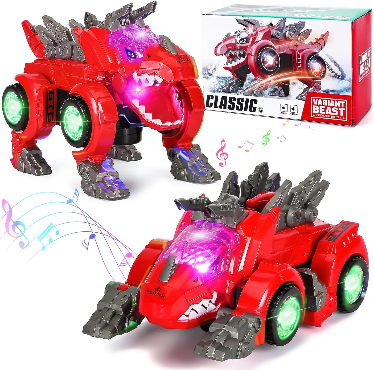 

Transforming Dinosaur Electric Automatic Transforming Car with Flashing Lights and Dinosaur Transforming Car Toy Gift Kids Toy, Music, Kids