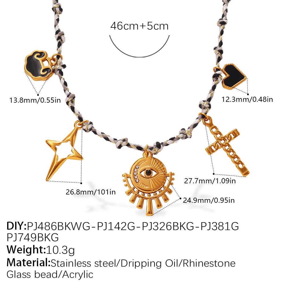 European-American Geometric Woven Rope Jewelry Set: Natural Stone Bracelet & Necklace