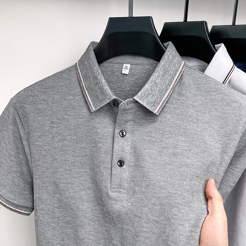 

Men s Summer Ice Silk Cotton Polo Shirt - Breathable, Business Casual, Short Sleeve Lapel Tee for Middle-aged. M сірий колір