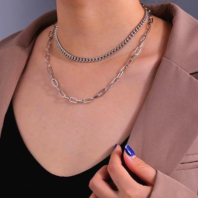 Simple Personality Double-layer Stacked Women's Necklace Metal Multi-layer Chain Necklace