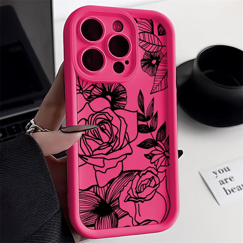 Black Flower Phone Case For iPhone 15 Pro Max Case iPhone 14 11 12 13 16 Pro Max XR X XS 7 8 Plus SE Silicone Cover Soft Funda
