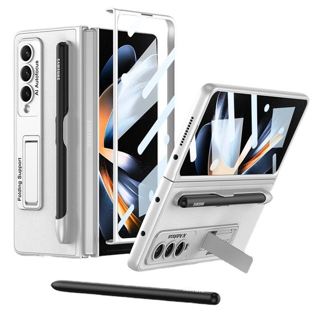 Bracket Leather Pen Slot Cover For Samsung Galaxy Z Fold 4 Case Hard Full Protection Cover With Front Film (No Pen )