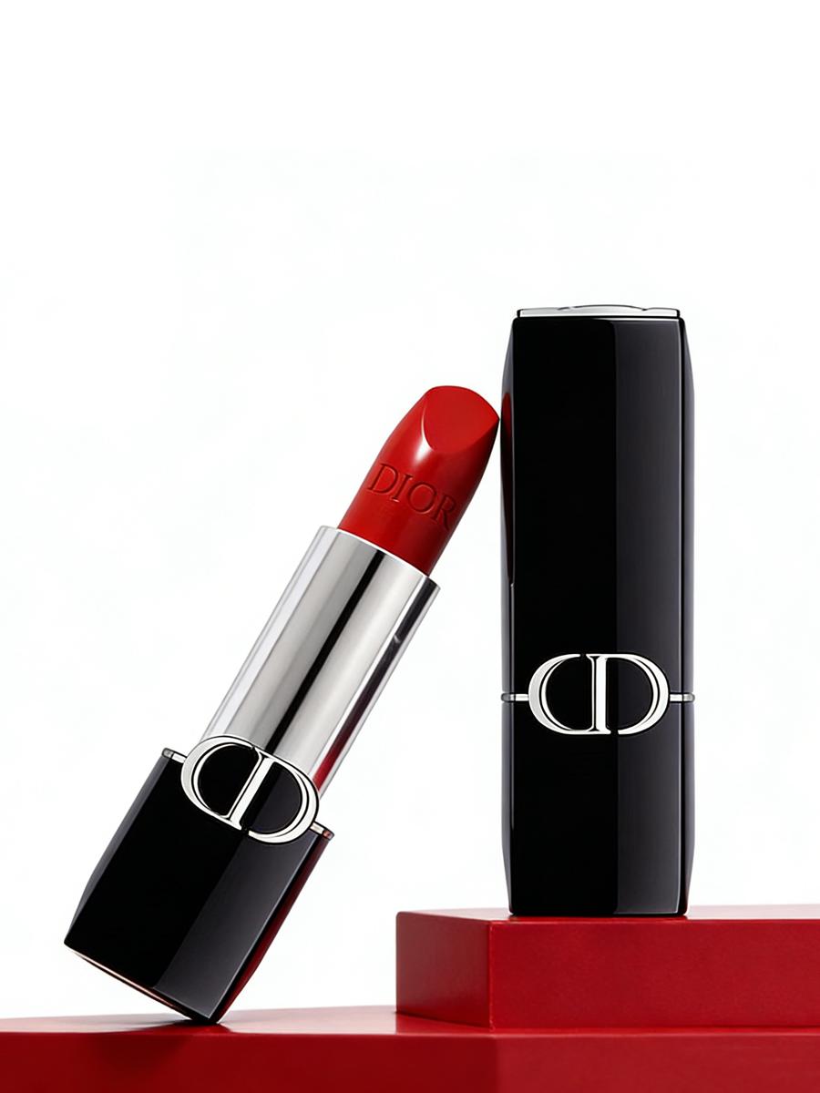 Dior Rouge Dior lipstick, satin finish, 999 lipstick cosmetics красный