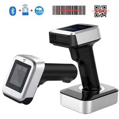Barcode-Scanner mit Ladestation 2D Handheld Drahtlos & Bluetooth Bar-Leser mit Display PDF417 Data Matrix QR-Code Leser