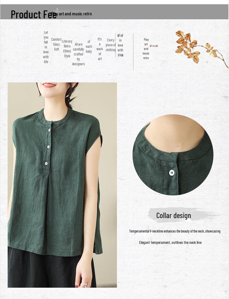 Women's Plus Size Linen Cotton Sleeveless Summer Top - Loose Fit for Middle-Aged & Elderly