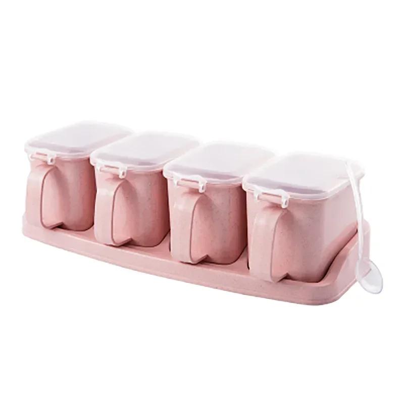 Wheat Straw Seasoning Nice Box Pepper Spice Shaker Salt Seasoning Transparent PP Kitchen Cruet Condiment Bottle Jars Storage Box for Home