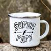 Super Papy Print Mugs Creative Coffee Cups Drink Water Tea Camping Cup Enamel Mug Outdoor Home Handle Drinkware Gift for Grandpa