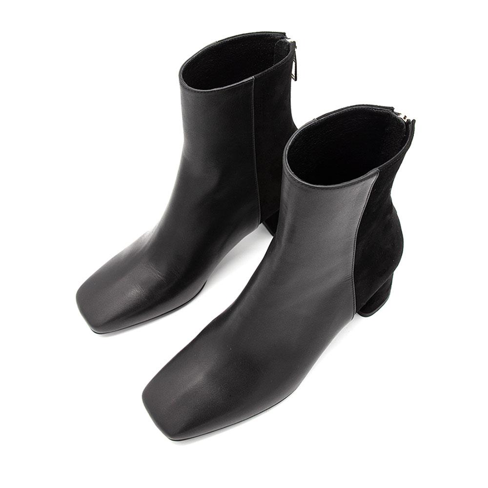 Nontheless Square Toe Back Zipper Midi Boots / Black
