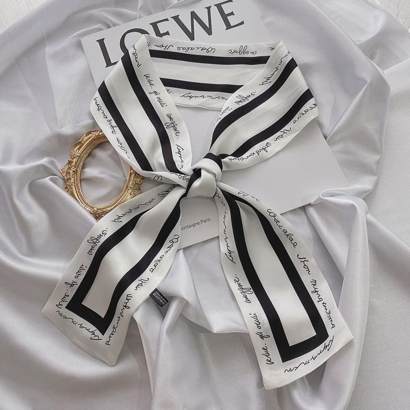 Print Flower Small Scarf For Women Handle Bag Ribbons Fashion Head Scarf Small Long Skinny Scarves Headbands