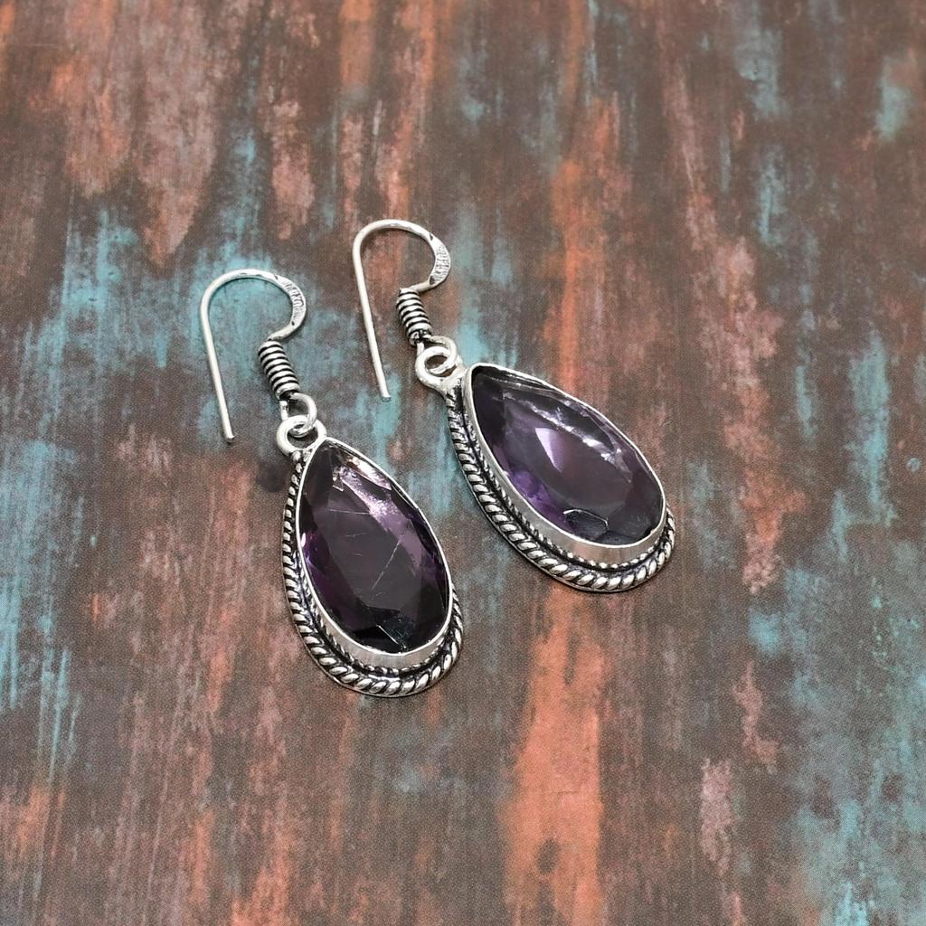 Ametist, Ädelsten Handgjorda 925 Sterlingsilver Smycken Örhänge För Thanksgiving