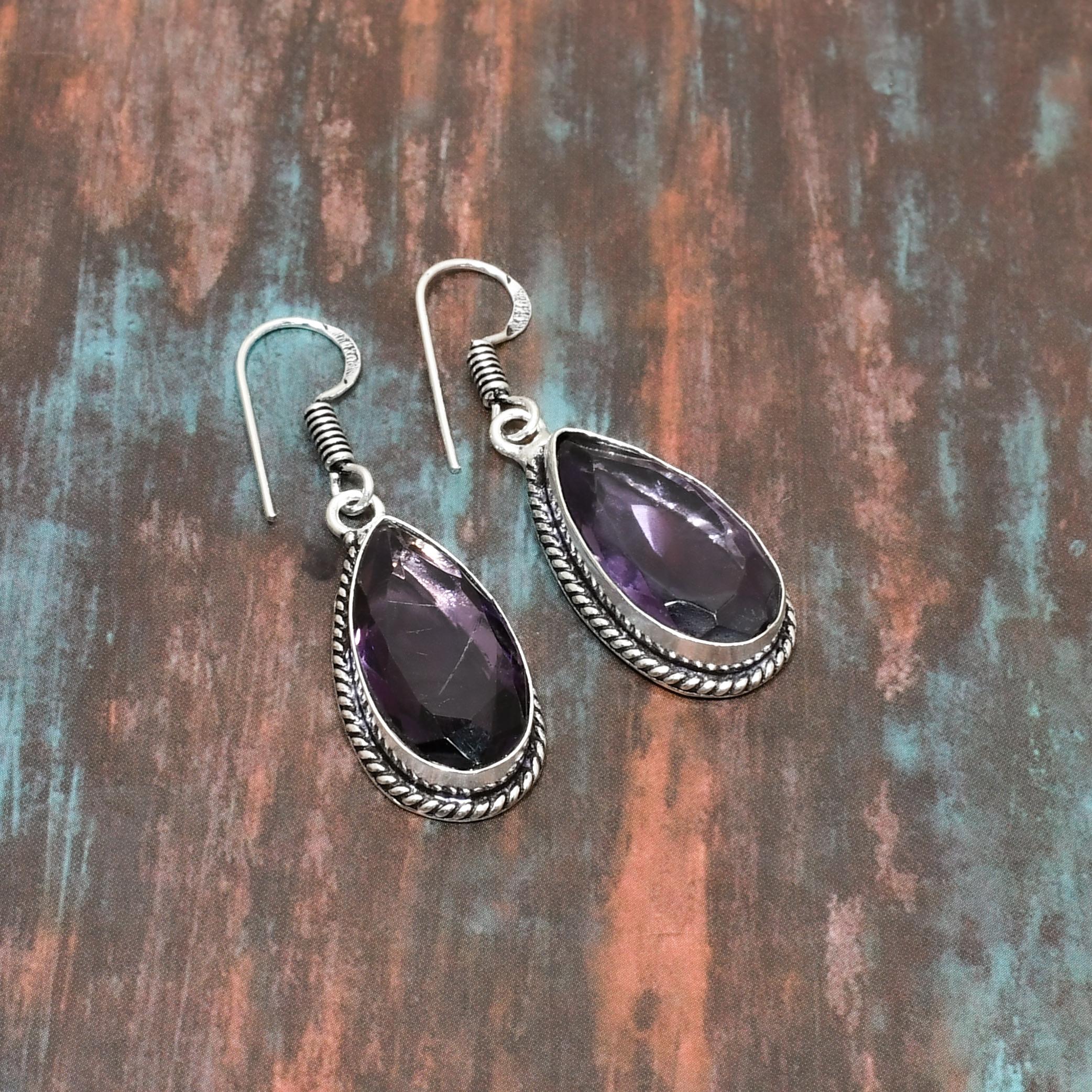 Ювелирные серьги ручной работы из стерлингового серебра 925 пробы с аметистом — фото 2