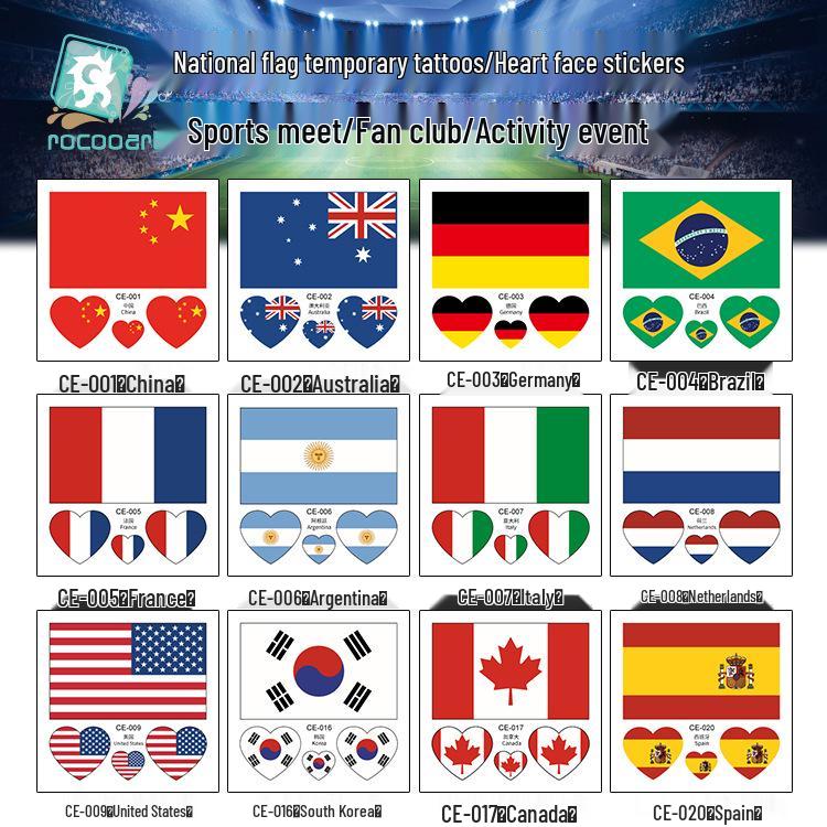 World Cup 2026 National Flag Waterproof Tattoo Stickers for Sports