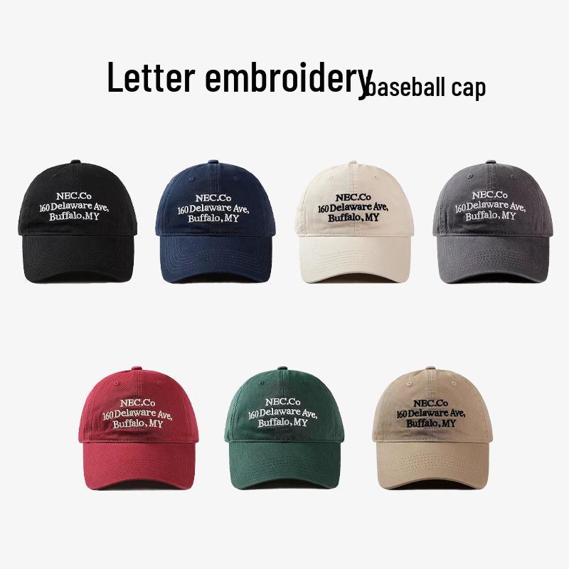 Korean Retro American Baseball Cap with Letter Embroidery - Soft, Face-Slimming Duckbill Hat for Men and Women
