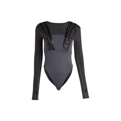 Originals Blue Version Santiago Bodysuit Solid Color Sequin Pattern Long Sleeve Jumpsuit Women Jumpsuit Black HR3417