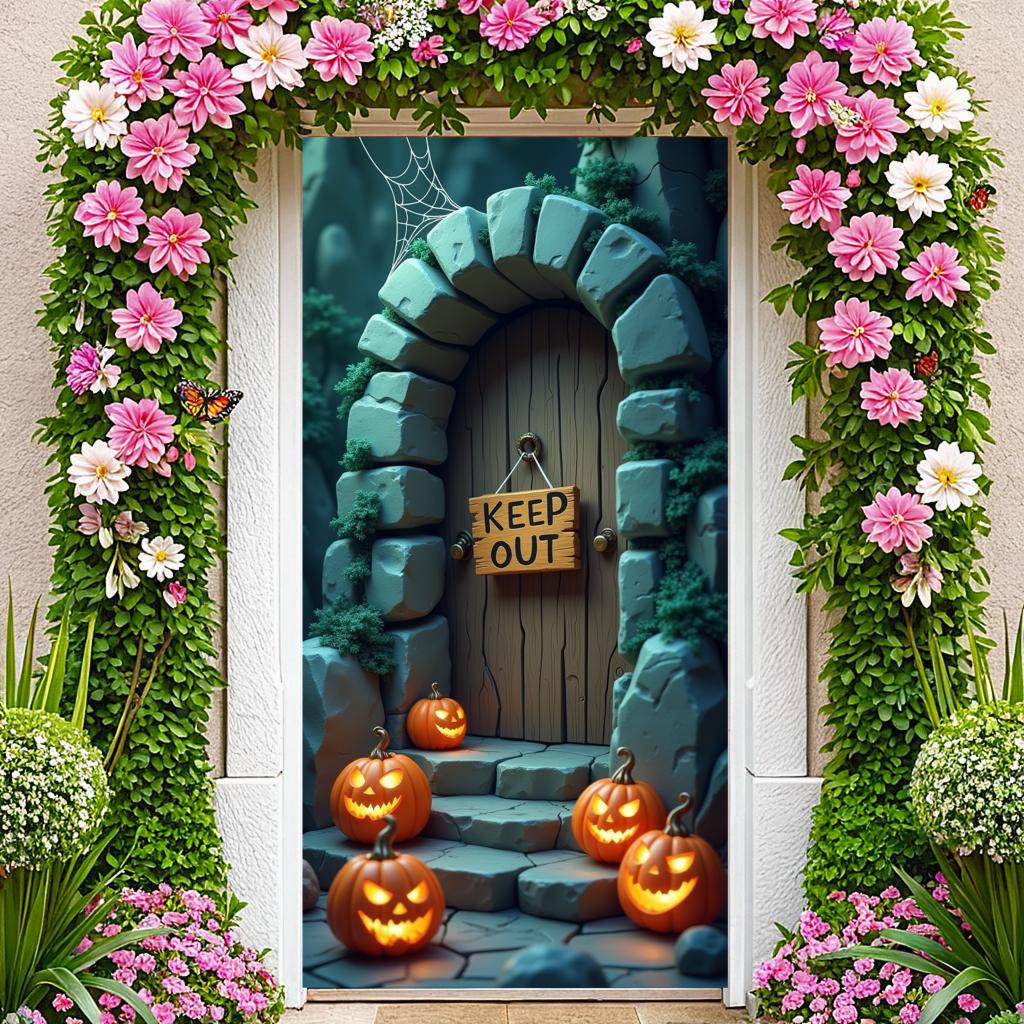 Party Backdrop Jack O'Lantern Event Banner Haunted House Banner Wooden Door Halloween Banner For Holiday Decor Haunted House