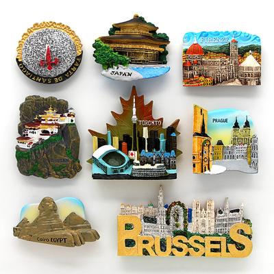 Magnetic Refrigerator Paste Resin Building Souvenir  Tourists Prague Square Bhutan Santiago Chile Fridge Magnets Room Decoration