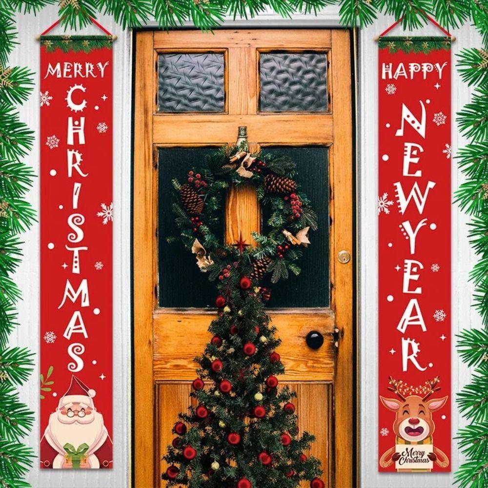

1pair Cute Santa Claus Christmas Door Banner Cloth Christmas Hanging Banner Xmas Navidad Gift