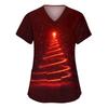 Women's Fashion V-neck Short Sleeve Workwear With Pockets Christmas Printed Tops