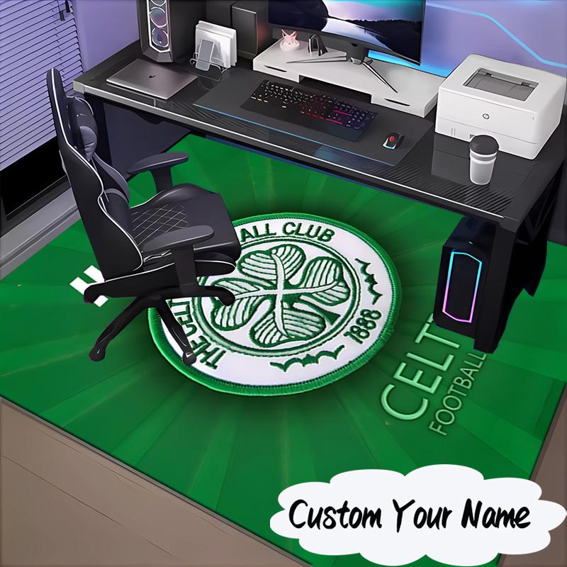 Custom Name Celtic Football Crest Rug for Living Room, Game Rooms, Office, Bedroom, Floor Mat Playful Design, fan gifts Christmas decor