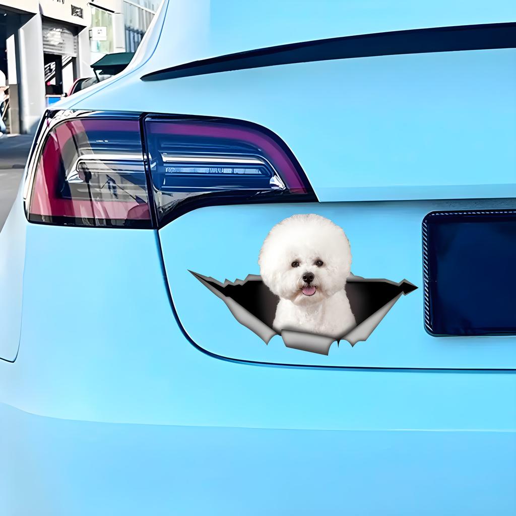 1pc Bichon Frise  Funny Car Sticker, Cute Dog In the Hole Creative Design Sticker, Suitable for Cars, Trucks, Motorcycles, Walls