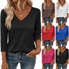 Damskie bluzki z rękawem 3/4, koszulki z dekoltem V, casualowe bluzki, podstawowe t-shirty