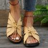 New summer women's wedge heel fish mouth slippers solid color large size bow decorative sandals women