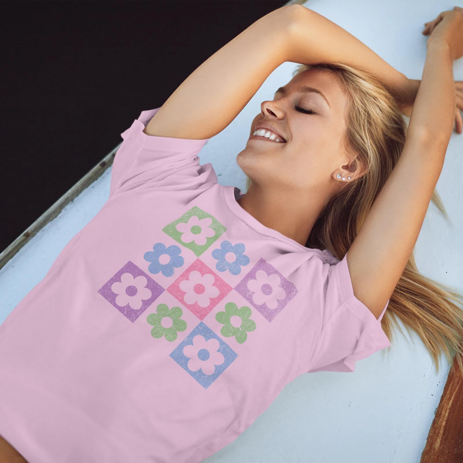 Boho Floral T-Shirt, Women s Tee, Flower Print Shirt, Hippie Style Top S