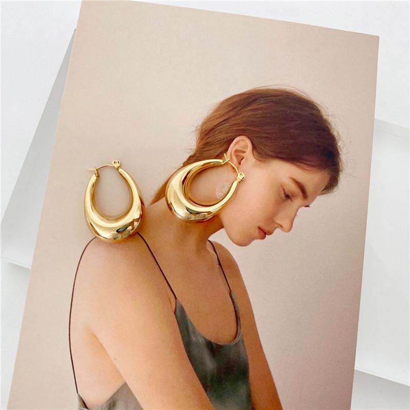 High End Gold Finish Geometric Hollow Hoop Earring Stainless Steel Earring Streetwear Earring