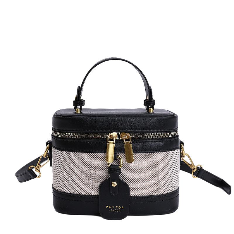 

Portable box small square bag women s new retro contrasting color splicing versatile shoulder messenger bag One size чёрный