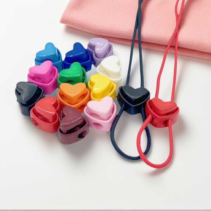 5Pcs Colorful Garment Stoppers Heart-Shaped Plastic Cord Locks Double Hole Spring Toggle Anti-Slip Stoppers Garment Accessories