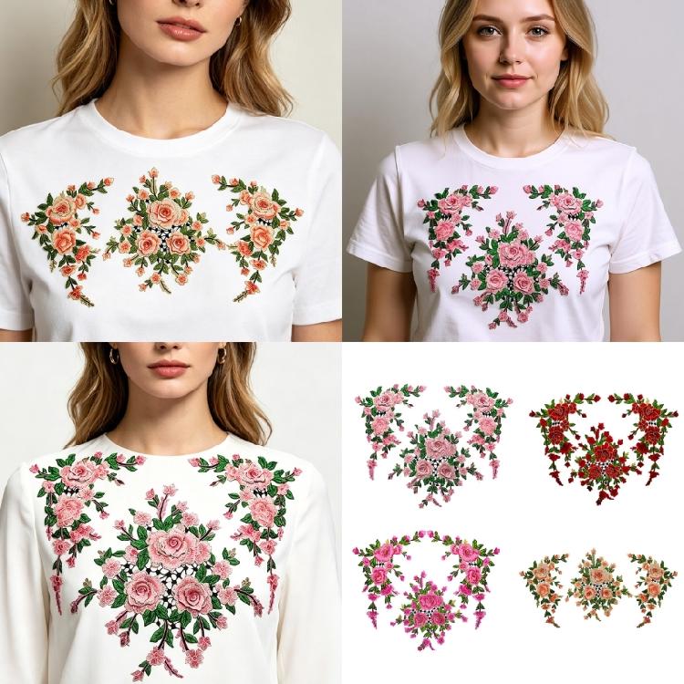 Flower Embroidered Applique Fade Resistant Sewing On Polyester Patches For Shirt Jackets Dress Cheongsam Decoration