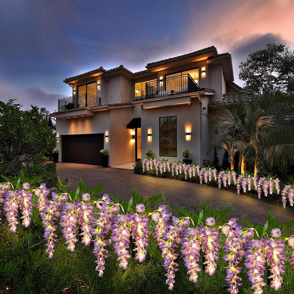 [Neu für 2025] Solar-Gartenleuchten, Lila Glyzinienblüten, 2er-Set, Warmweiß, Stilvolle Outdoor-Gartenleuchten, IP65 Wasserdicht, Eingebauter Solar