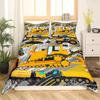 Excavator King Queen Duvet Cover Cartoon Construction Truck Bedding Set for Kids Boys Girls Tractor 2/3pcs Polyester Quilt Cover