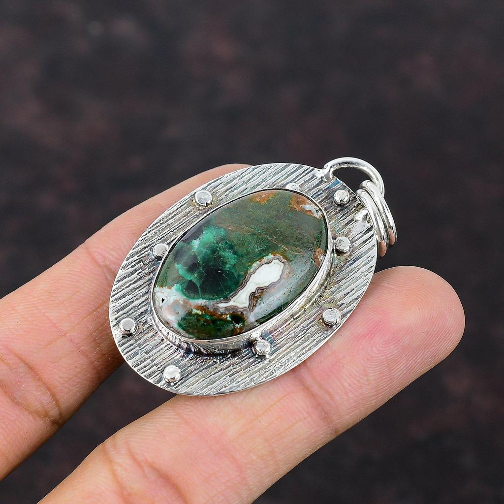 Cuprit-Chrysokoll-Anhänger, Original-Edelstein-Anhänger, 925er-Sterlingsilber-Anhänger, handgefertigt, anständiger Schmuck, Geschenk für Freund, Geburtsstein-Schmuck