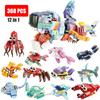 Moc 12in1 Animali Marini Pesci Oceano Squalo Polpo Granchio Eremita Tartaruga Delfino Set Modello Blocchi da Costruzione Giocattoli Fai da Te per Regali