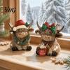 Retro Cartoon Style Ornaments 2/3Pcs Christmas Highland Cow Wooden Tabletop Sign, 2D Flat Yak Indoor Holiday Scene Decorations Figurine Ornament with