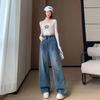 Dames lente en herfst losse hoge taille grote maten spijkerbroek retro rechte wijde pijpen broek