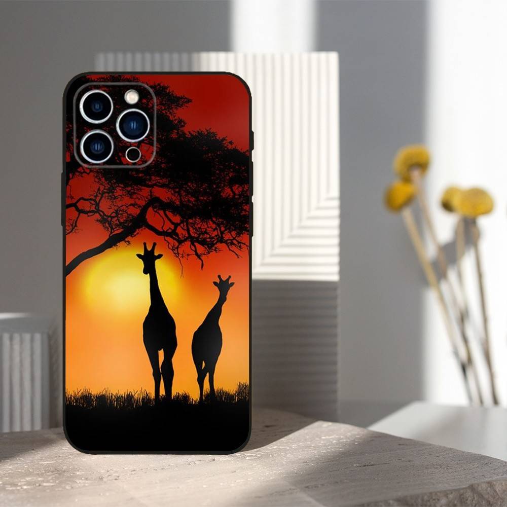 Animal Giraffe Cute For iPhone 8,7,11,12,15,14,13,16,17,Plus,Pro Max,XS,X,XR,SE,Mini,Soft Silicone Black Case