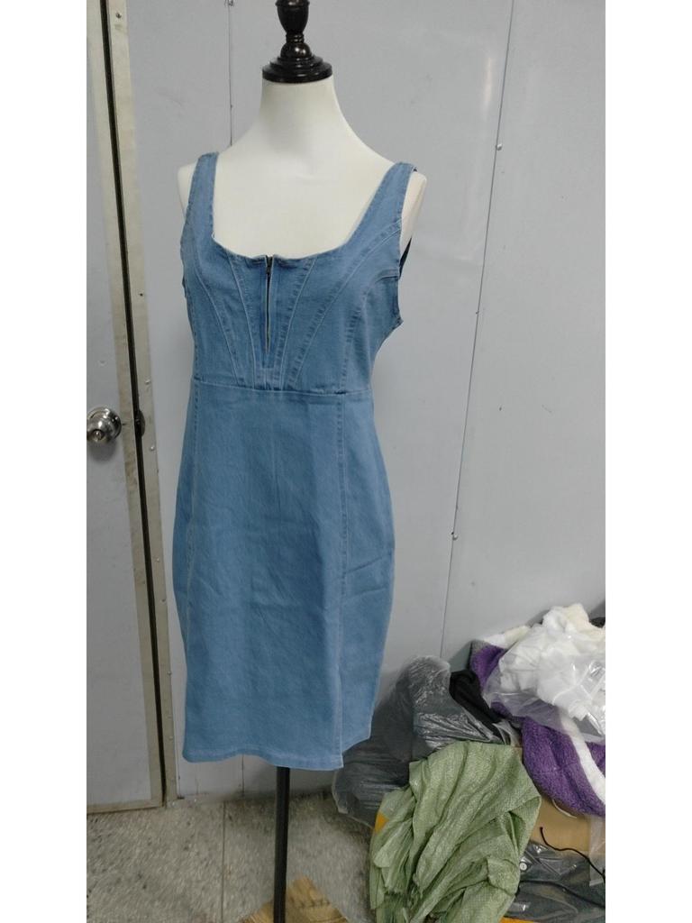 Europäisches & Amerikanisches Lässiges Denim-Kleid mit Spaghettiträgern und Used-Look