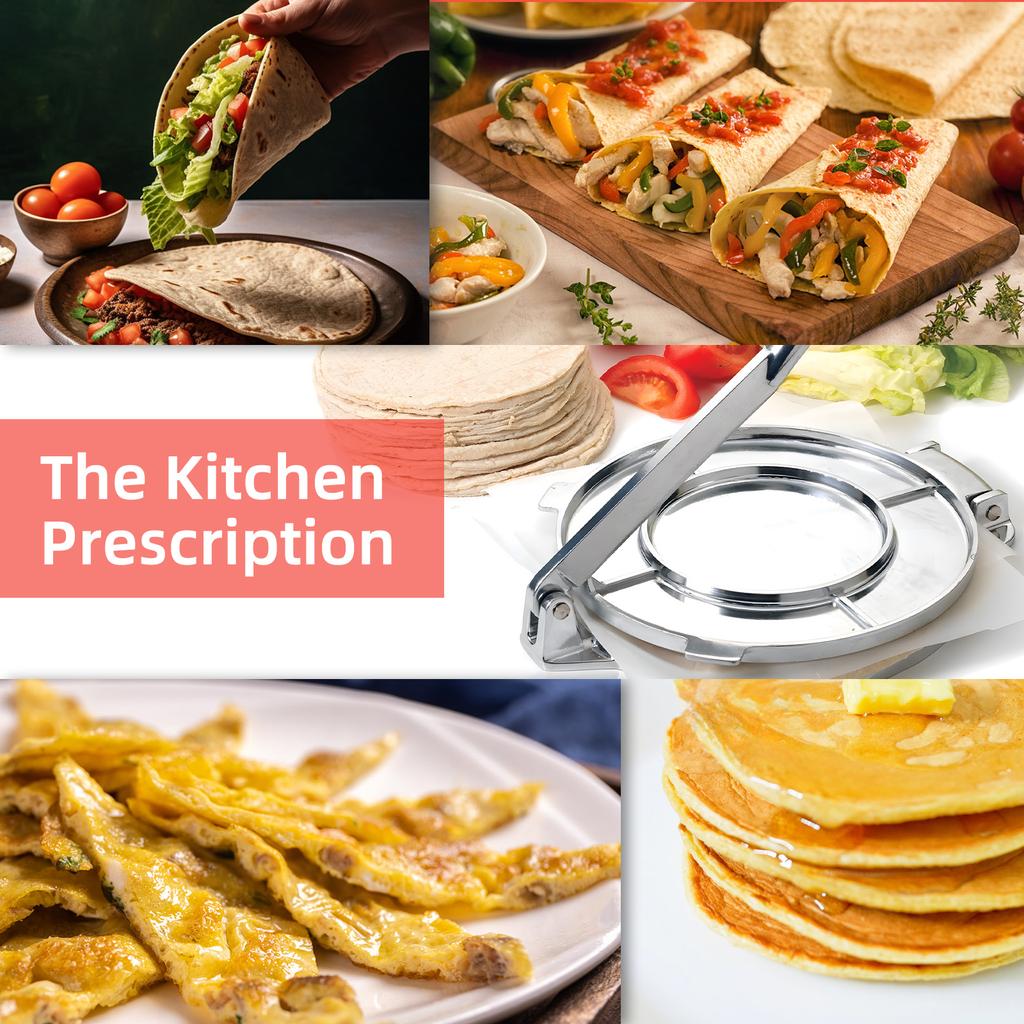 Tortilla Press 8 Inches Heavy Duty Flour Tortilla Press Aluminum Alloy Pre Seasoned Roti Maker with Handle for Corn