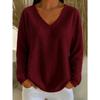 T-shirt à manches longues gaufré col en V décontracté ample pour femme Automne Hiver Couleur unie Haut polyvalent pour Européen Américain