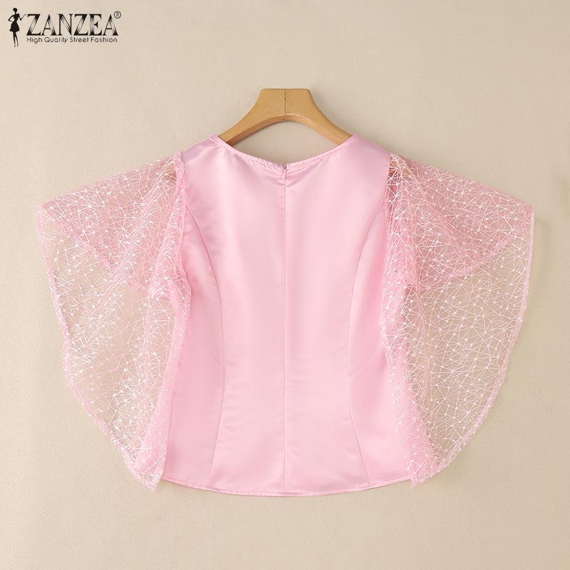 ZANZEA Women Summer V-Neck Lace Splice 3/4 Sleeve Blouse