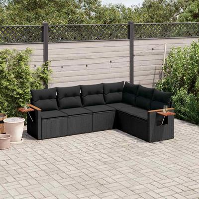 Vidaxl 6-Cz. Garden Furniture Set With Cushions, Black Poly Rattan