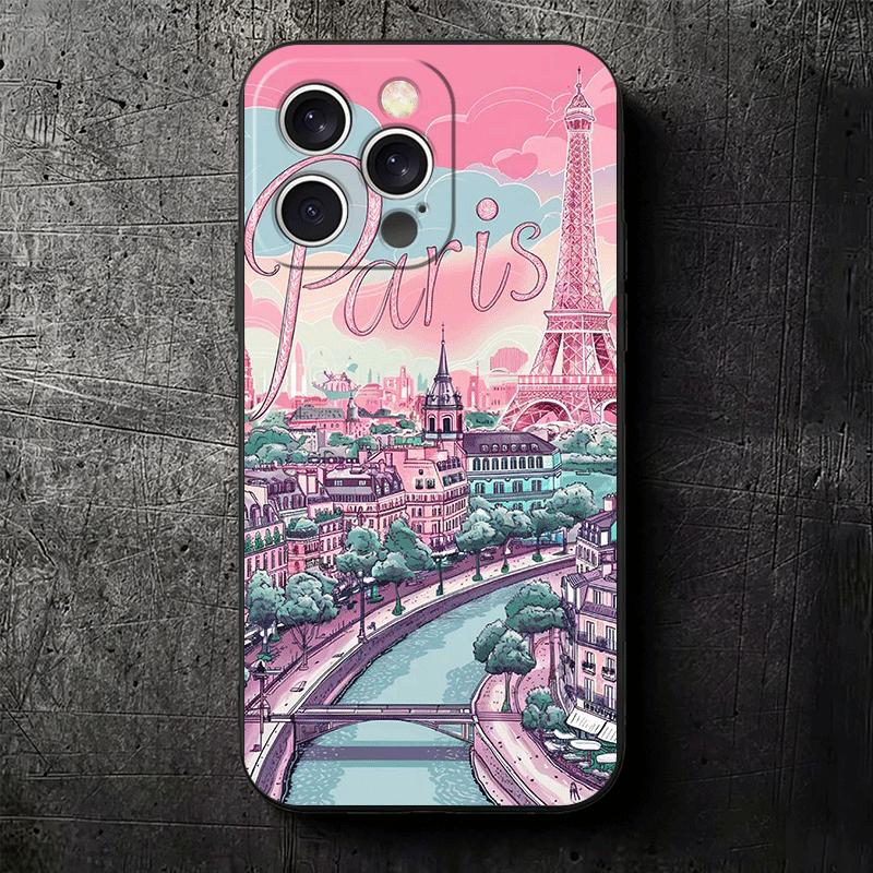 France Eiffel Tower Paris Soft Phone Case for iPhone 16 16E 17 Air 15 Pro Max 14 Plus 13 Mini 11 12 7 Black Cover Back Shell